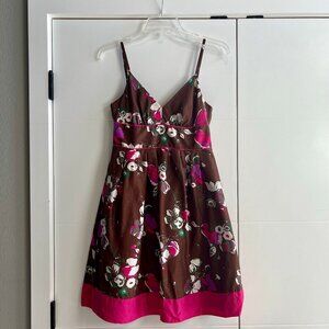 Guess Silk Fit and Flare Floral Dress Juniors 3 Brown/Pink